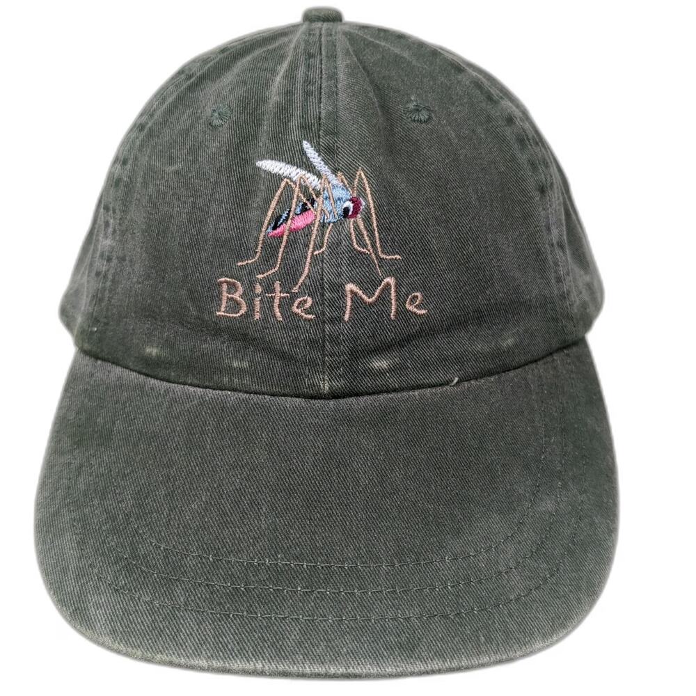 Zkapz Baseball Cap Green One Size Bite Me Mosquito Embroidered Leather Strap Hat